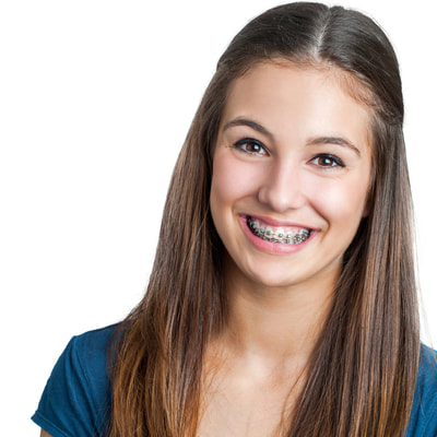 Photo of a teen girl with dark hair, smiling with braces.